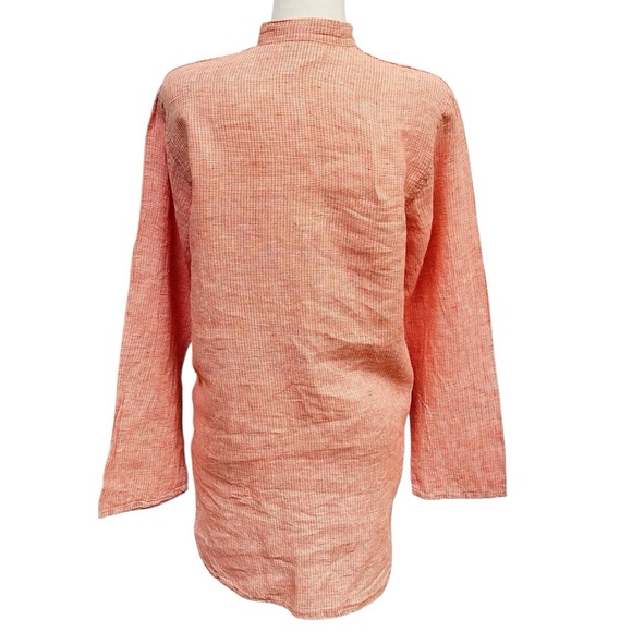 Flax 100% Linen Orange and White 3/4 Sleeve Tunic Mandarin Collar Women's Small - Picture 6 of 8
